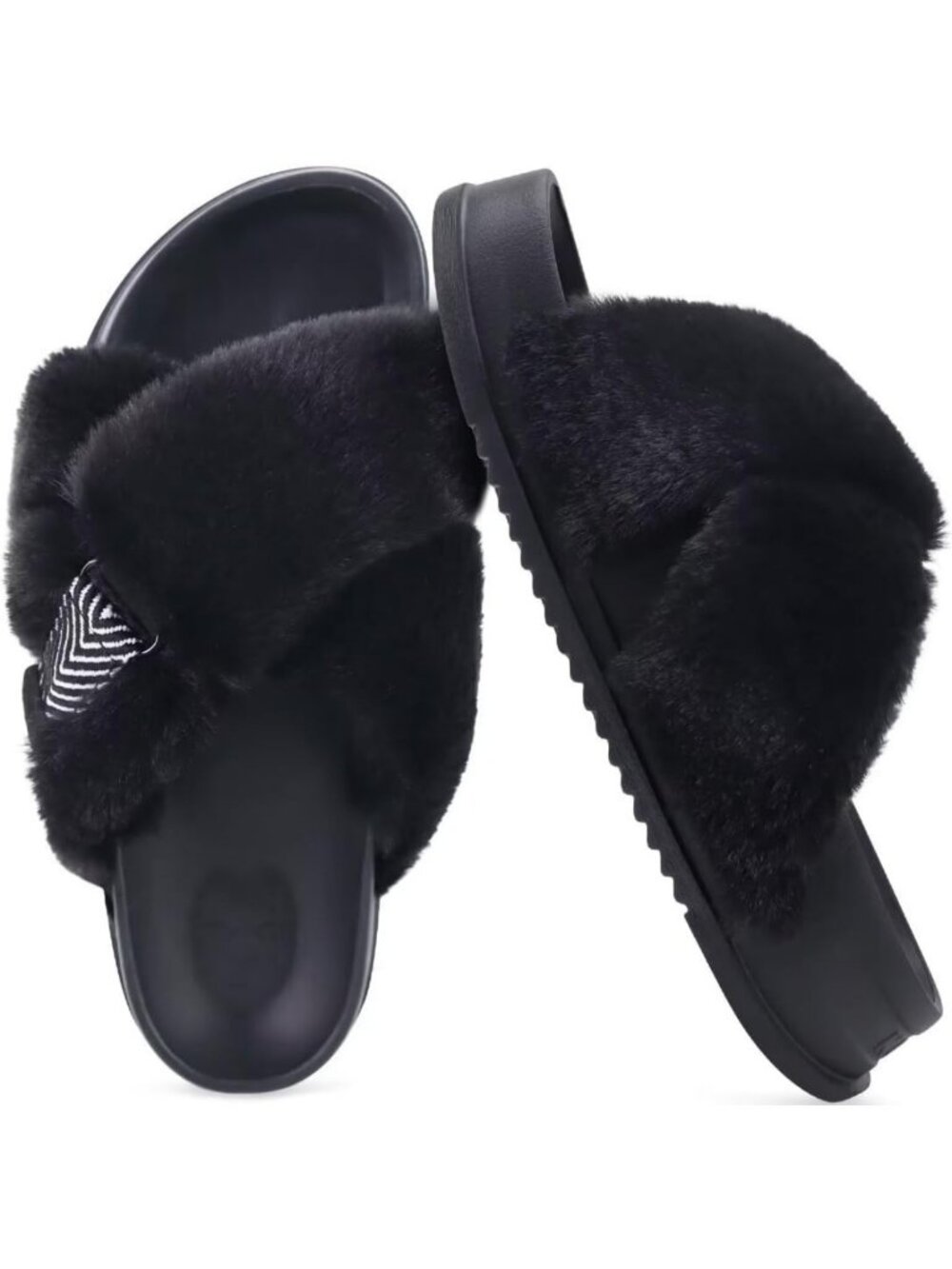 Cozy Fuzzy Cross Band Slippers with Arch Support & Memory Foam for Women